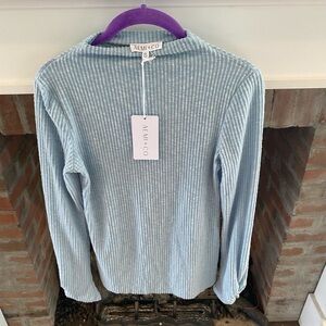 NWT Aemi & Co sz Small Mock Turtleneck Soft Baby Blue Ribbed long Sleeve Shirt